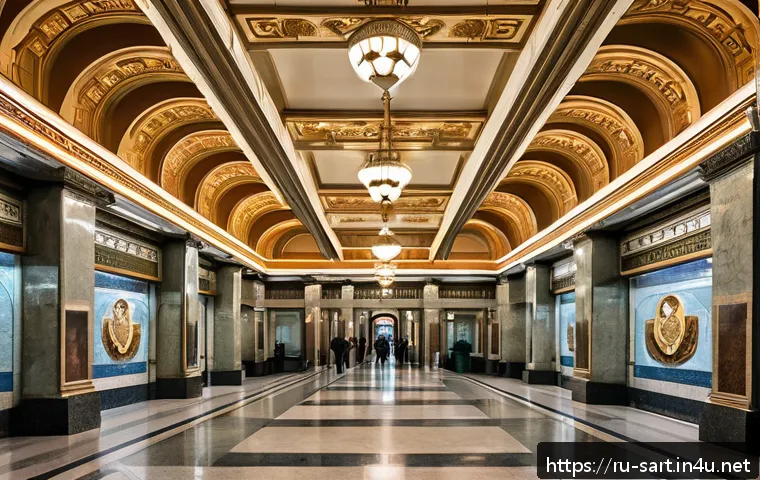 지하철 아트와 철도 역사 - A grand Soviet-era metro station interior showcasing monumental architectural style with tall marble...