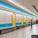 Home 23 지하철 아트와 색채의 의미 - A modern Moscow metro station interior featuring harmonious pastel color palette with light beige, s...